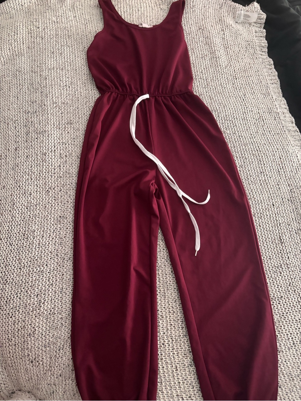 Sleeveless Burgundy Jumpsuit with Drawstring Adjustable Waist